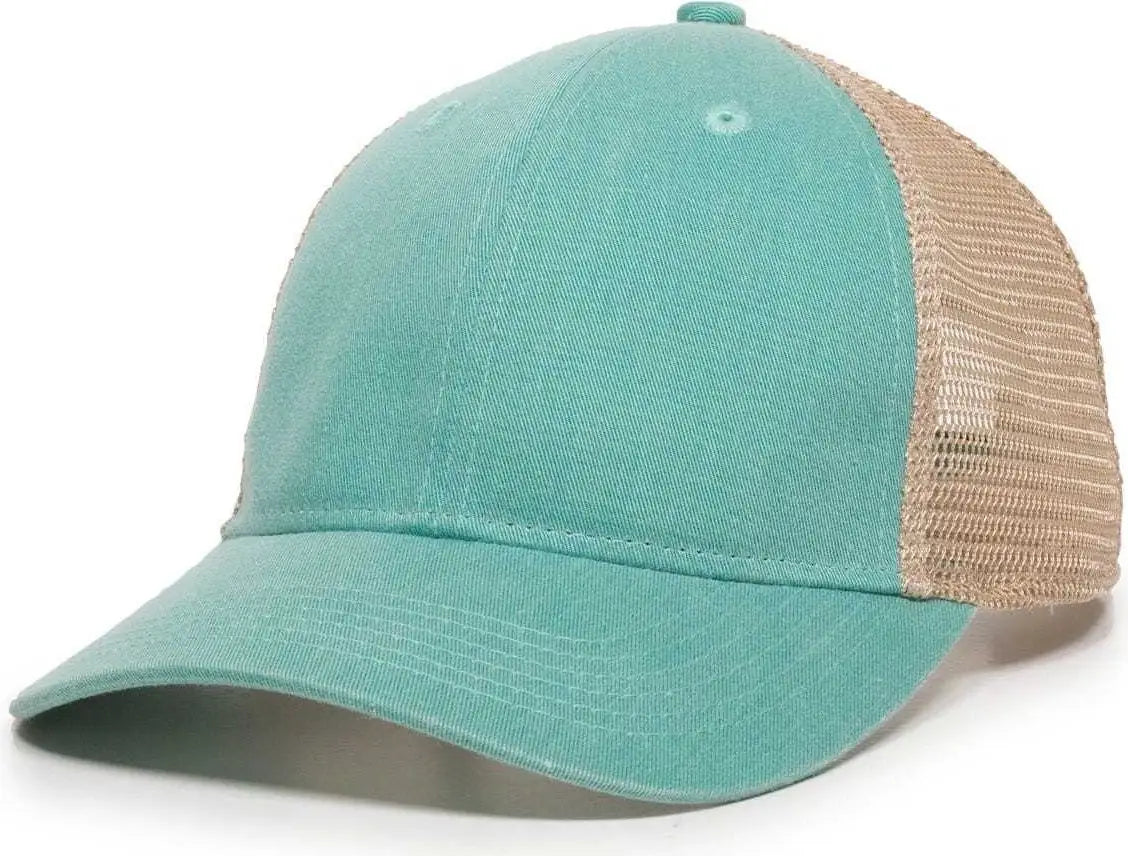 OC Sports PNY-100M Adjustable Meshback Cap with Ponytail Hole - Mint Tea Stain - Green Ivory / 6 7/8’’ - 7 1/2’’