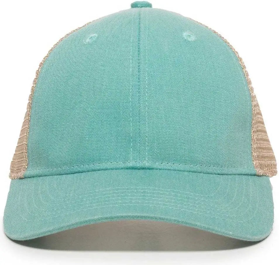 OC Sports PNY-100M Adjustable Meshback Cap with Ponytail Hole - Mint Tea Stain - Green Ivory / 6 7/8’’ - 7 1/2’’