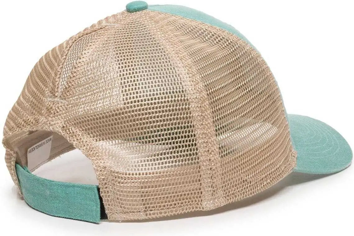 OC Sports PNY-100M Adjustable Meshback Cap with Ponytail Hole - Mint Tea Stain - Green Ivory / 6 7/8’’ - 7 1/2’’