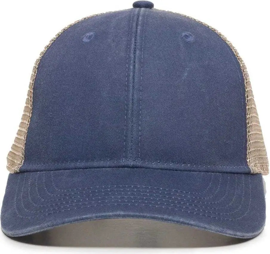 OC Sports PNY-100M Adjustable Meshback Cap with Ponytail Hole - Navy Tea Stain - Navy Ivory / 6 7/8’’ - 7 1/2’’