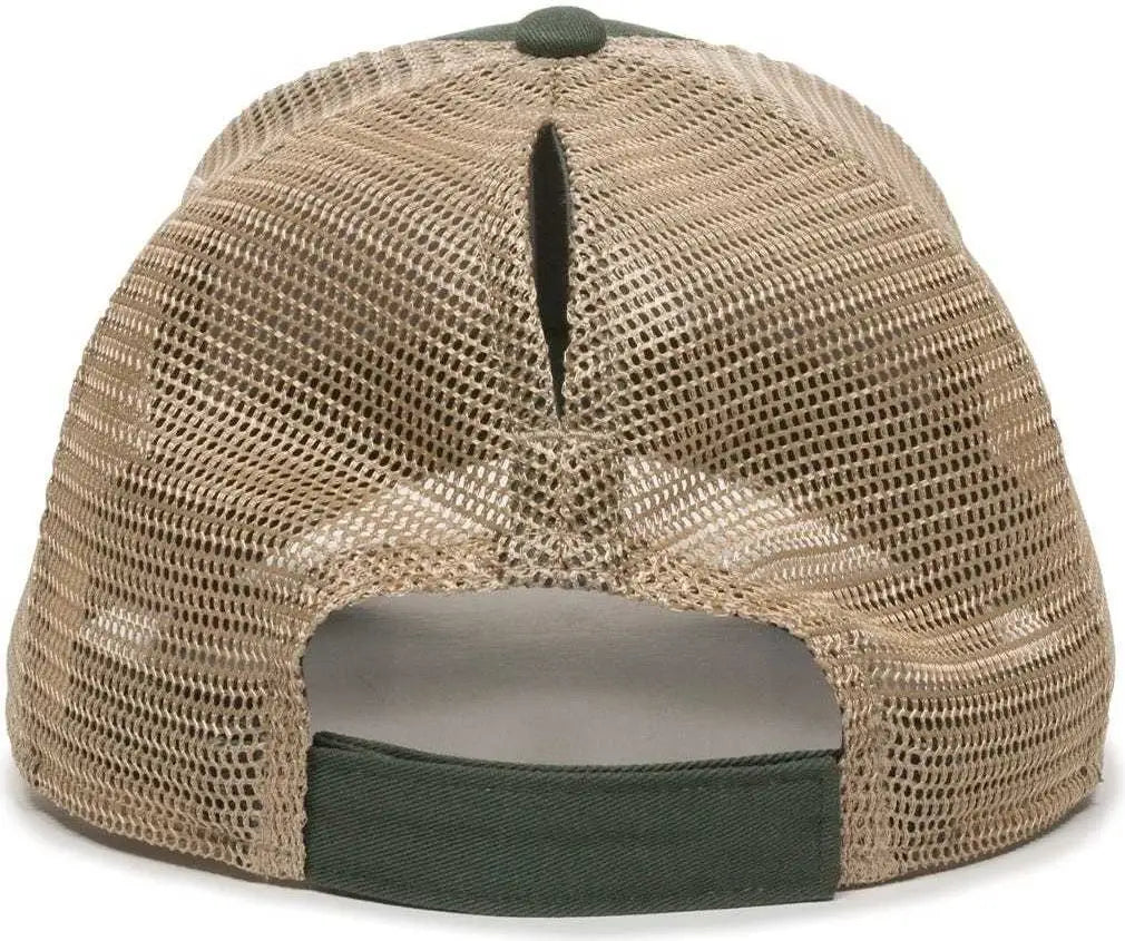 OC Sports PNY-100M Adjustable Meshback Cap with Ponytail Hole - Olive Tea Stain - Olive Ivory / 6 7/8’’ - 7 1/2’’