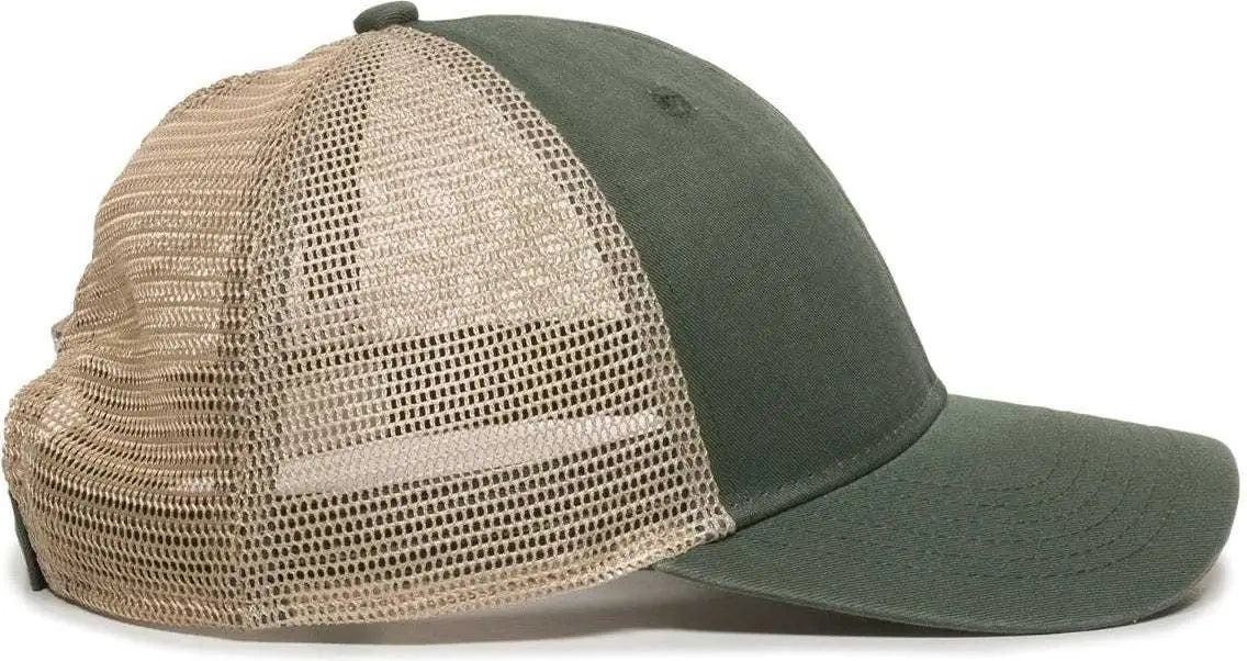 OC Sports PNY-100M Adjustable Meshback Cap with Ponytail Hole - Olive Tea Stain - Olive Ivory / 6 7/8’’ - 7 1/2’’