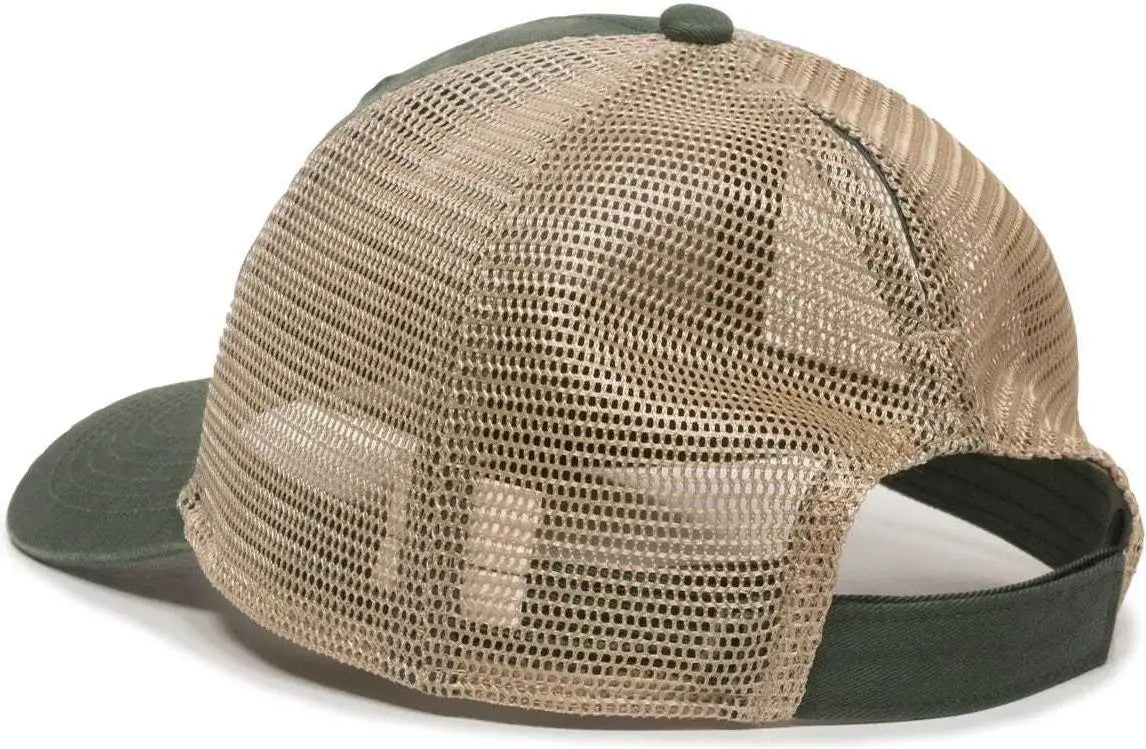 OC Sports PNY-100M Adjustable Meshback Cap with Ponytail Hole - Olive Tea Stain - Olive Ivory / 6 7/8’’ - 7 1/2’’