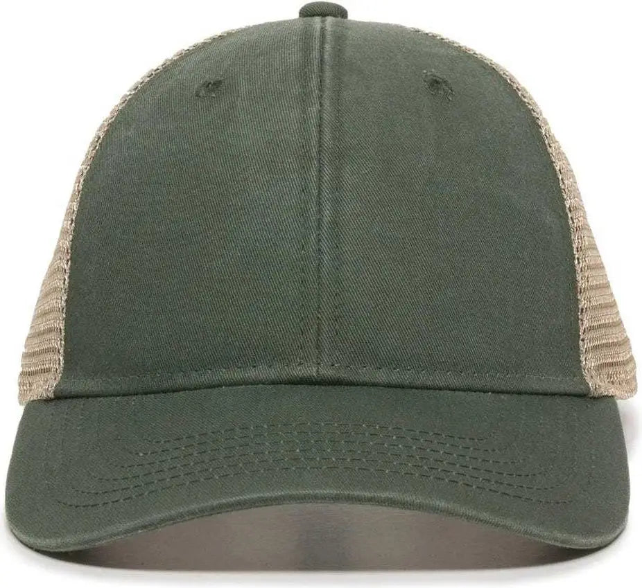 OC Sports PNY-100M Adjustable Meshback Cap with Ponytail Hole - Olive Tea Stain - Olive Ivory / 6 7/8’’ - 7 1/2’’