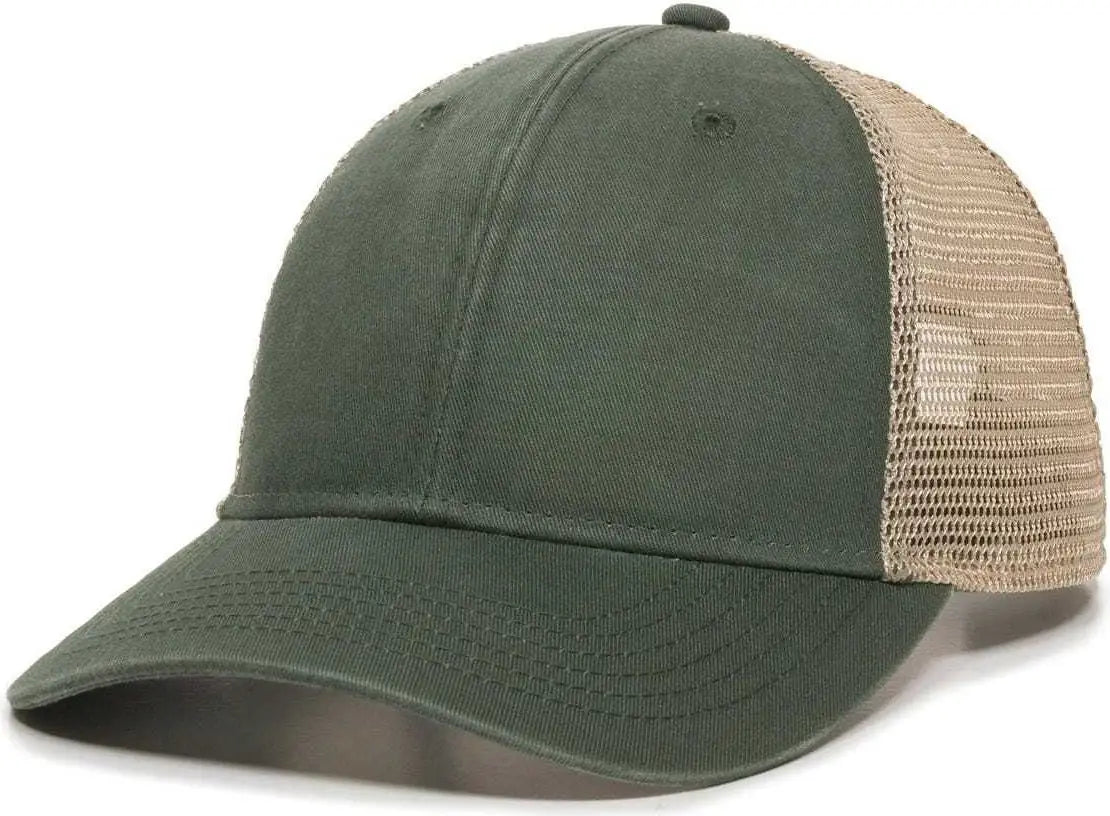 OC Sports PNY-100M Adjustable Meshback Cap with Ponytail Hole - Olive Tea Stain - Olive Ivory / 6 7/8’’ - 7 1/2’’