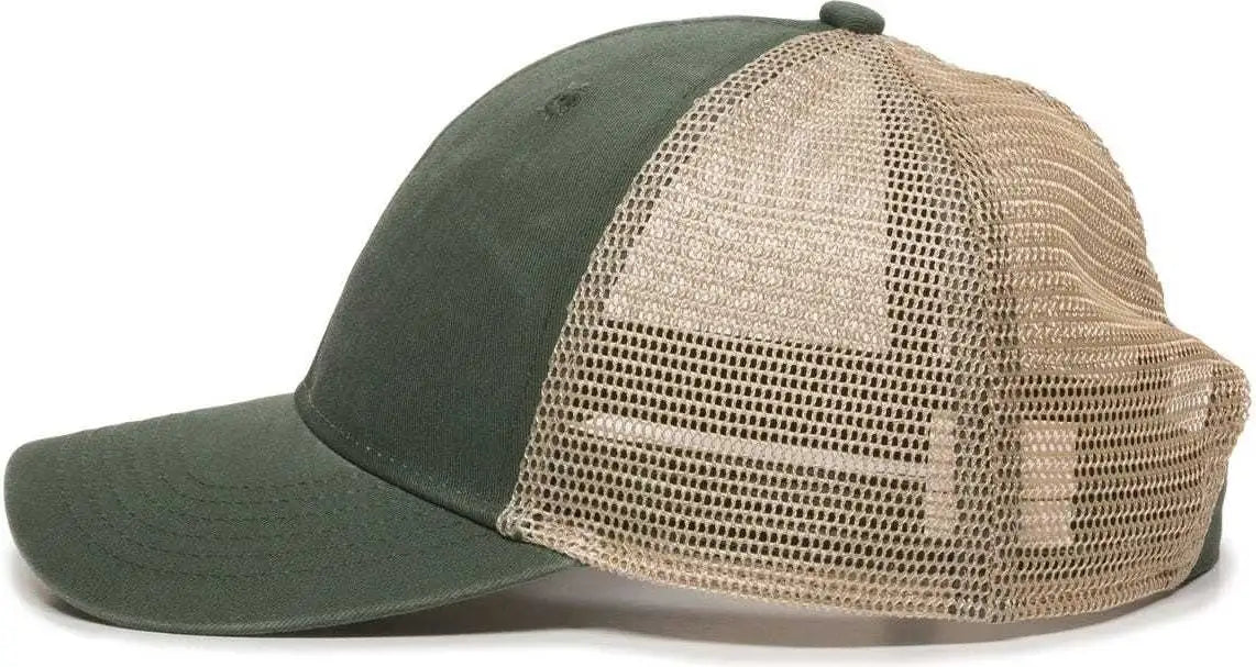 OC Sports PNY-100M Adjustable Meshback Cap with Ponytail Hole - Olive Tea Stain - Olive Ivory / 6 7/8’’ - 7 1/2’’