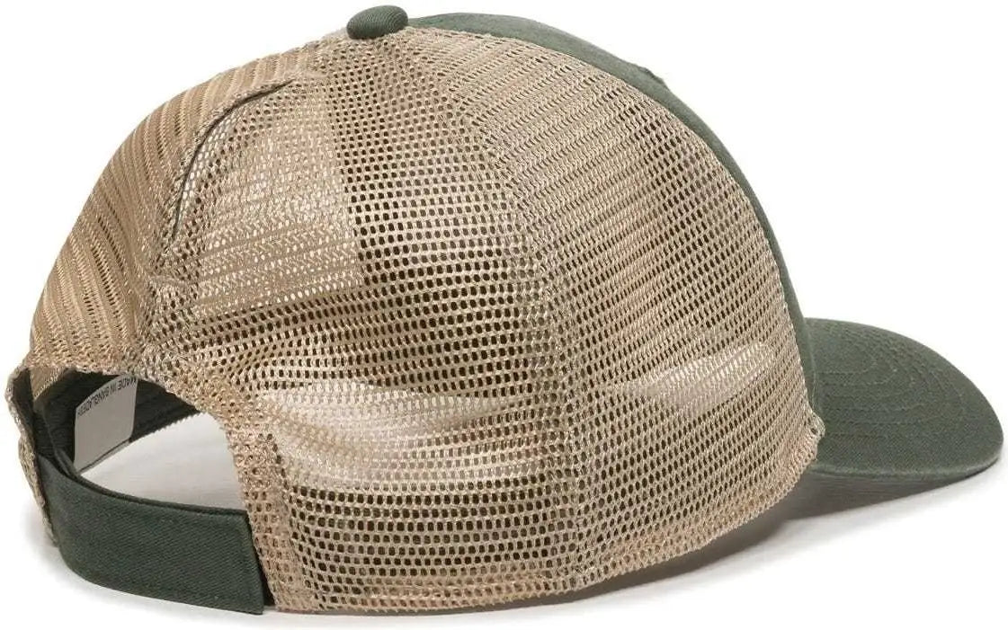 OC Sports PNY-100M Adjustable Meshback Cap with Ponytail Hole - Olive Tea Stain - Olive Ivory / 6 7/8’’ - 7 1/2’’