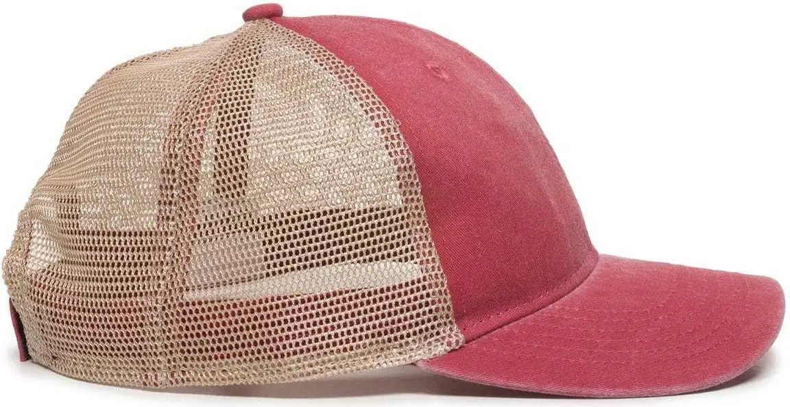 OC Sports PNY-100M Adjustable Meshback Cap with Ponytail Hole - Red Tea Stain - Red Ivory / 6 7/8’’ - 7 1/2’’