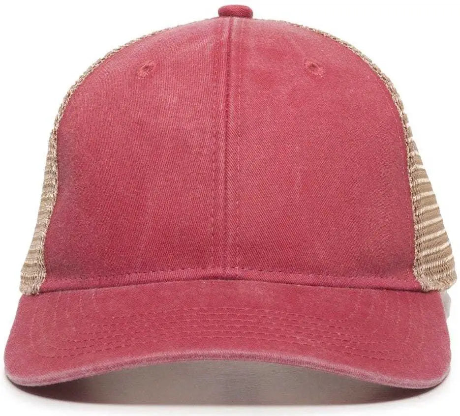 OC Sports PNY-100M Adjustable Meshback Cap with Ponytail Hole - Red Tea Stain - Red Ivory / 6 7/8’’ - 7 1/2’’