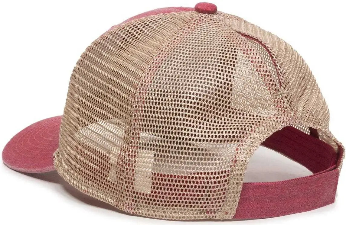 OC Sports PNY-100M Adjustable Meshback Cap with Ponytail Hole - Red Tea Stain - Red Ivory / 6 7/8’’ - 7 1/2’’