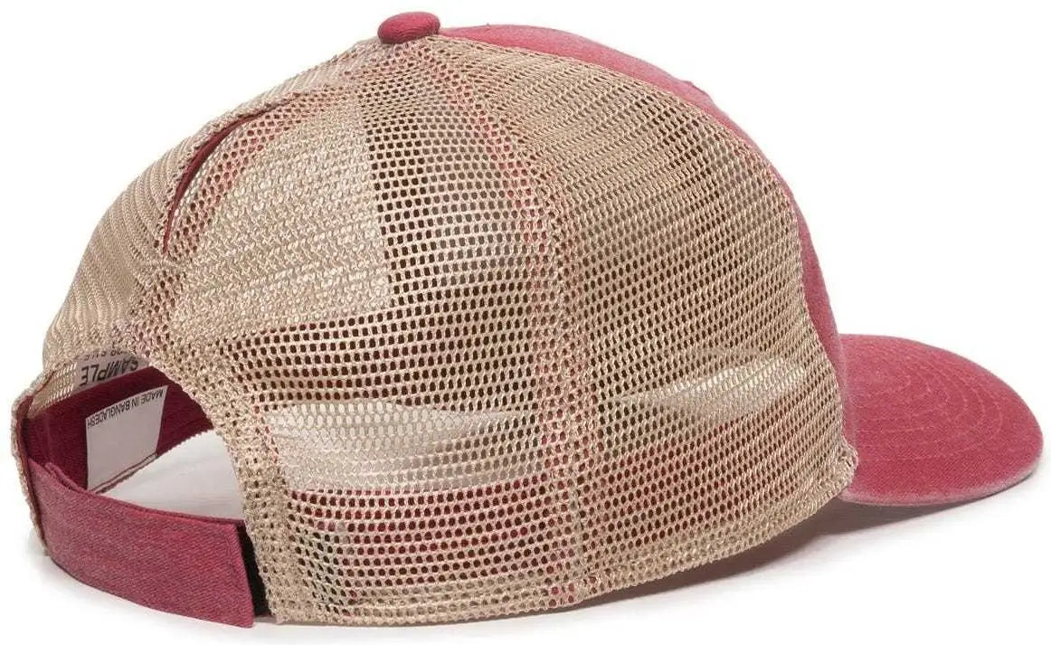 OC Sports PNY-100M Adjustable Meshback Cap with Ponytail Hole - Red Tea Stain - Red Ivory / 6 7/8’’ - 7 1/2’’