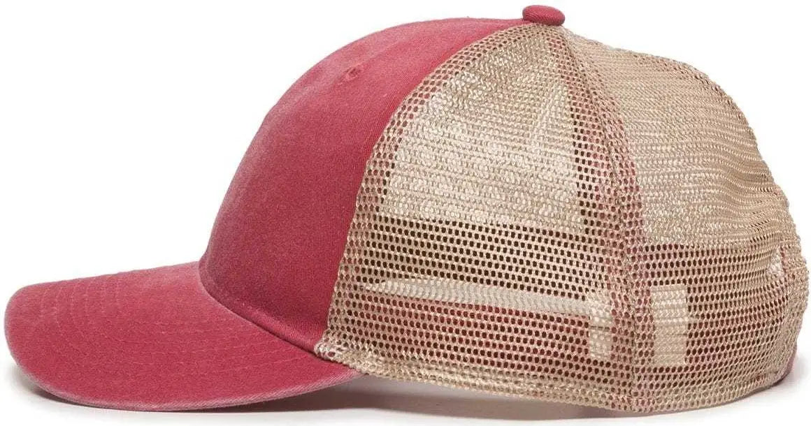 OC Sports PNY-100M Adjustable Meshback Cap with Ponytail Hole - Red Tea Stain - Red Ivory / 6 7/8’’ - 7 1/2’’
