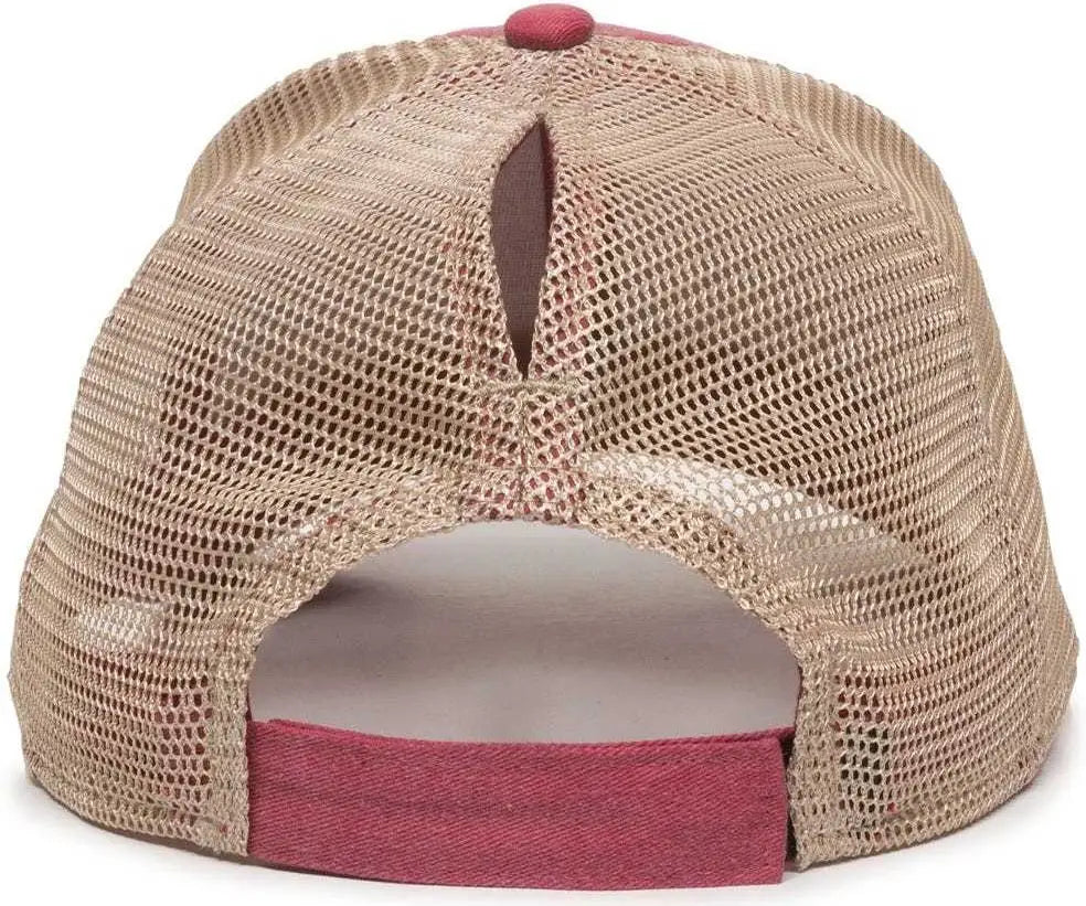 OC Sports PNY-100M Adjustable Meshback Cap with Ponytail Hole - Red Tea Stain - Red Ivory / 6 7/8’’ - 7 1/2’’
