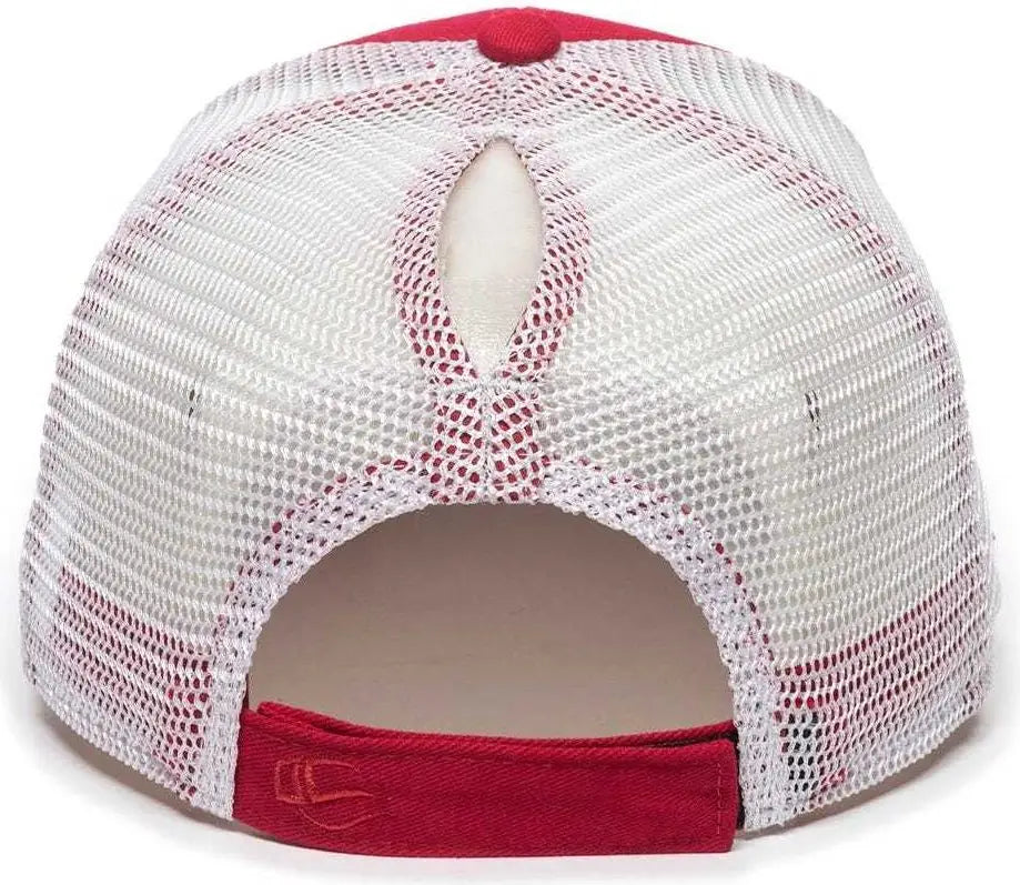OC Sports PNY100M Ponytail Mesh-Back Cap - Red/ White - Red White / 6 7/8’’ - 7 1/2’’