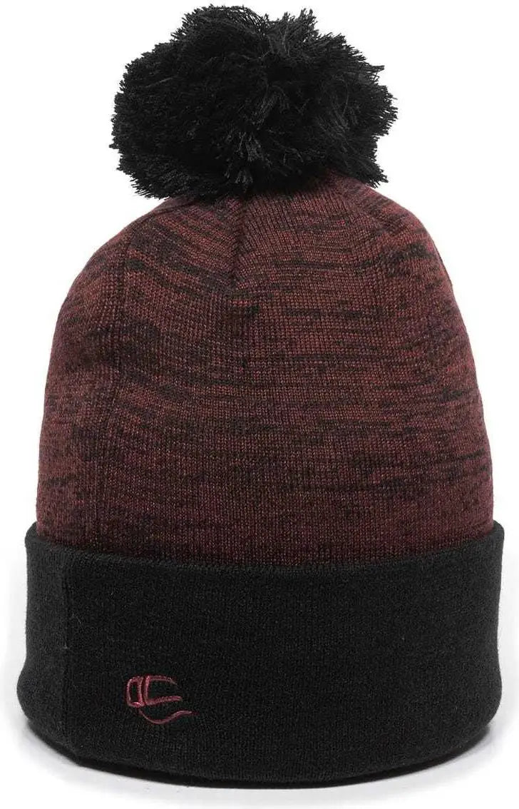 OC Sports PWC-100 Pixel Watch Beanie with Pom - Maroon Black - Maroon Black / One Size Fits Most