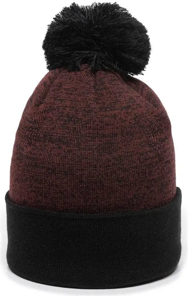 OC Sports PWC-100 Pixel Watch Beanie with Pom - Maroon Black - Maroon Black / One Size Fits Most