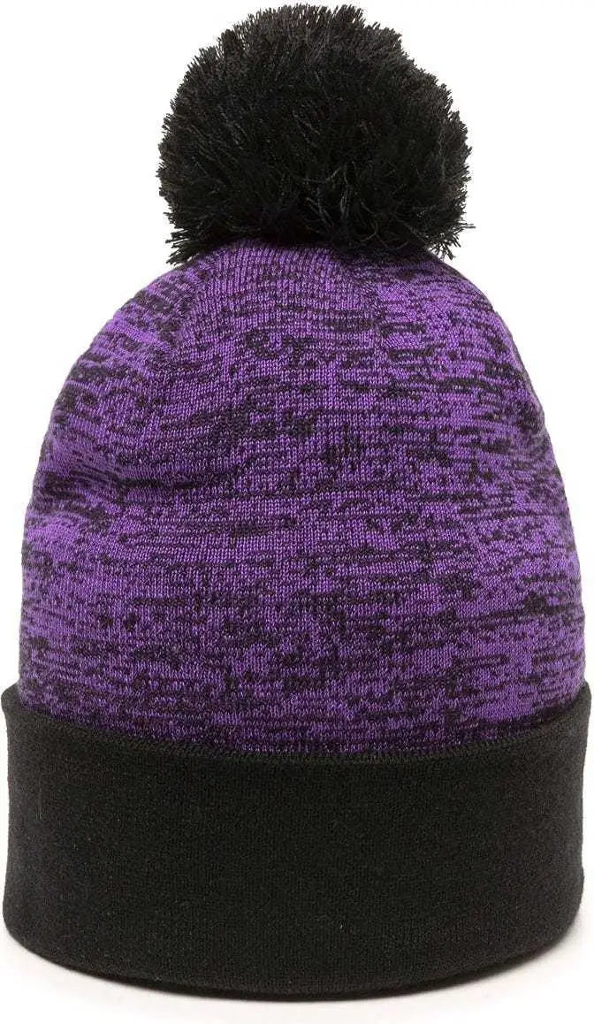 OC Sports PWC-100 Pixel Watch Beanie with Pom - Purple Black - Purple Black / One Size Fits Most