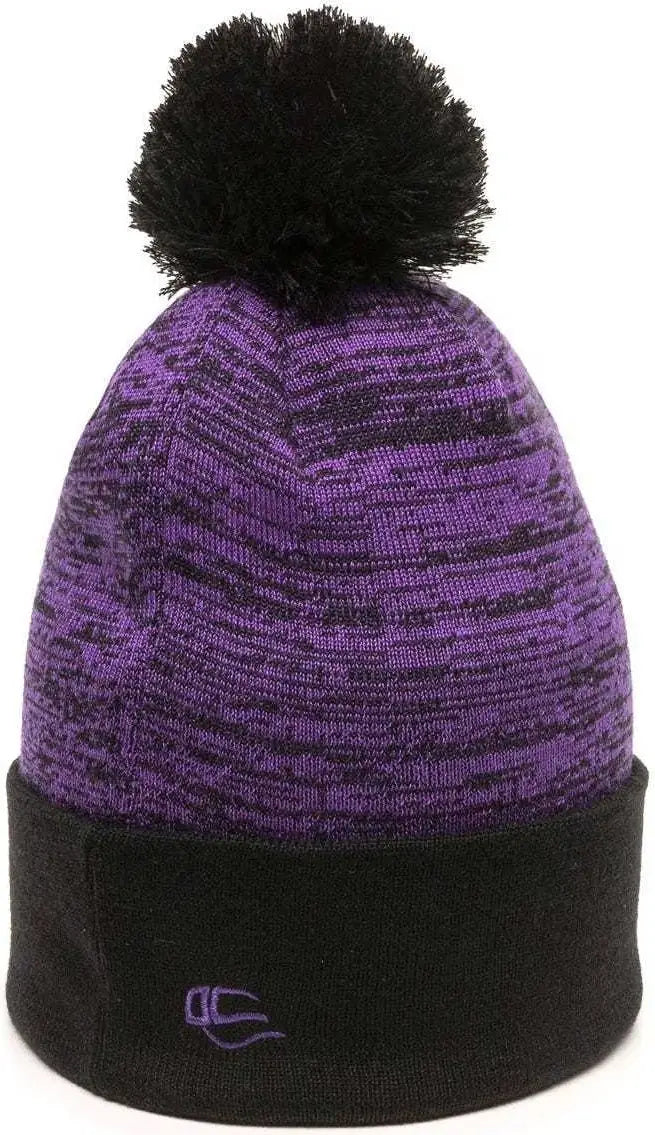 OC Sports PWC-100 Pixel Watch Beanie with Pom - Purple Black - Purple Black / One Size Fits Most