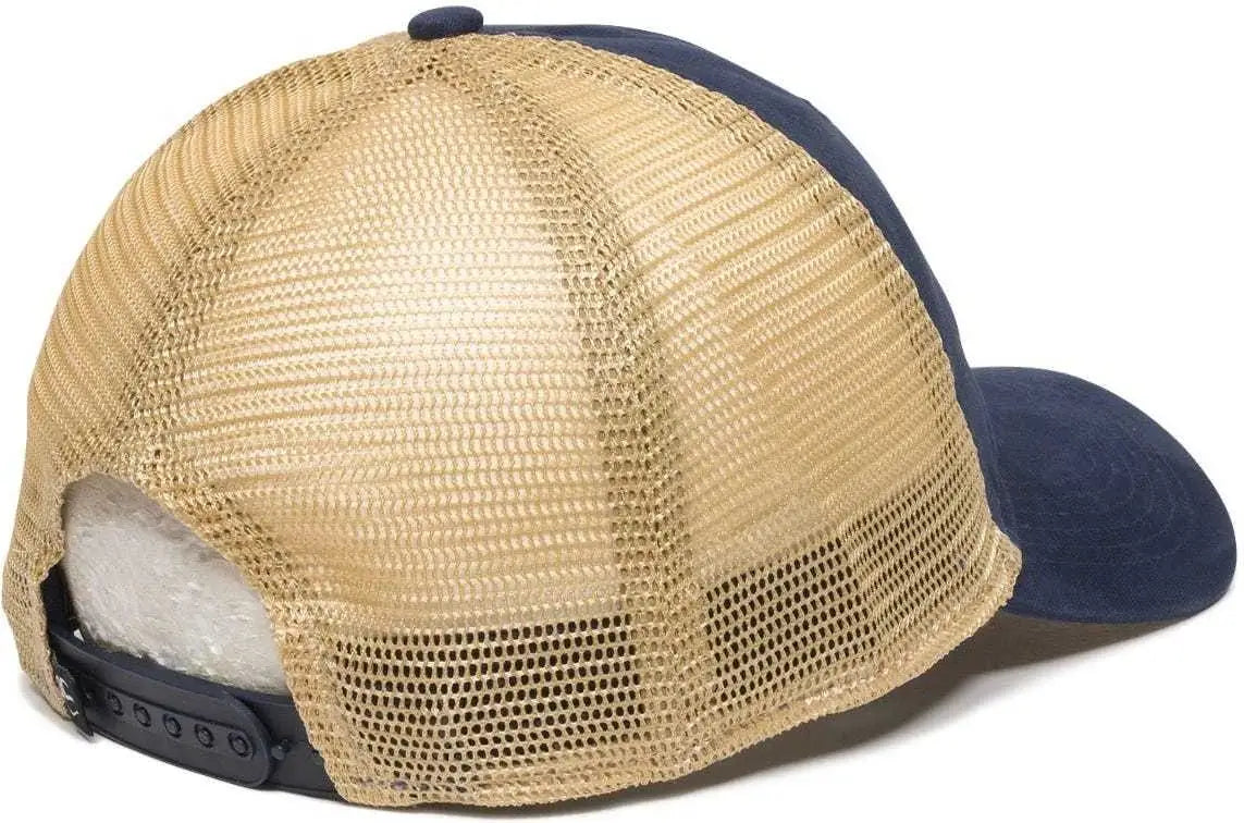 OC Sports PWT-200M Adjustable Mesh Back Cap - Navy Tea Stain - Navy / 6 7/8’’ - 7 1/2’’