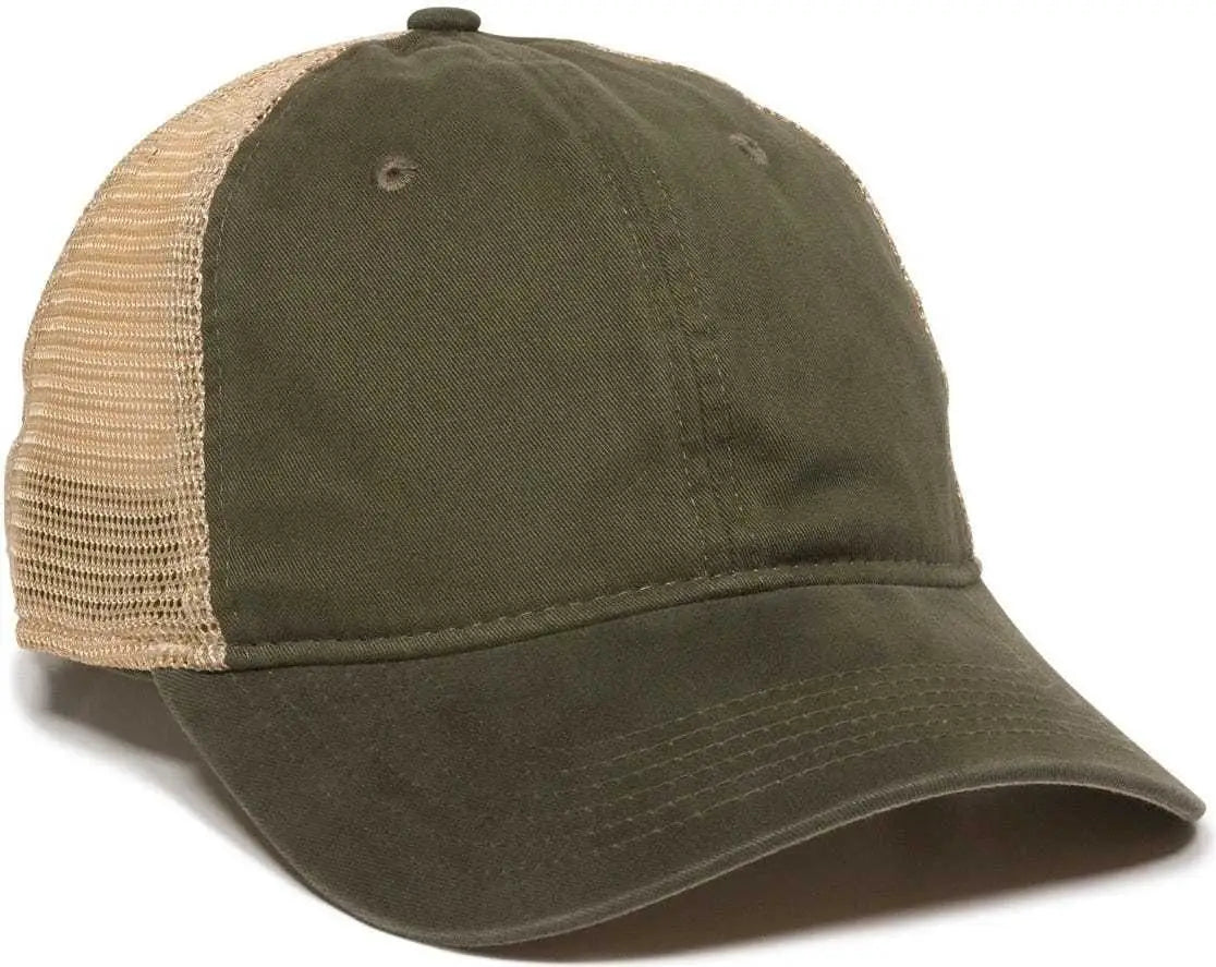 OC Sports PWT-200M Adjustable Mesh Back Cap - Olive Tea Stain - Olive / 6 7/8’’ - 7 1/2’’