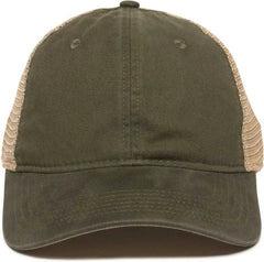 OC Sports PWT-200M Adjustable Mesh Back Cap - Olive Tea Stain - Olive / 6 7/8’’ - 7 1/2’’