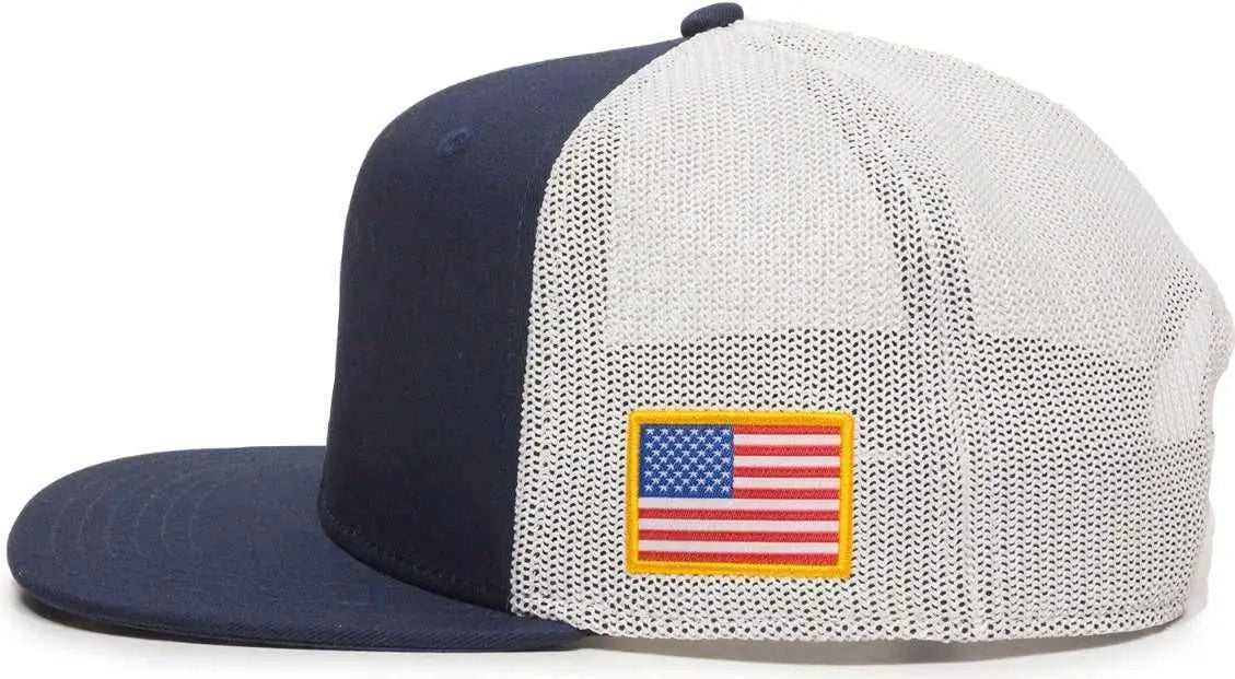 OC Sports REDLBL103 Woven American Flag Left Side Cap - Navy White - Navy White / 6 7/8’’ - 7 1/2’’