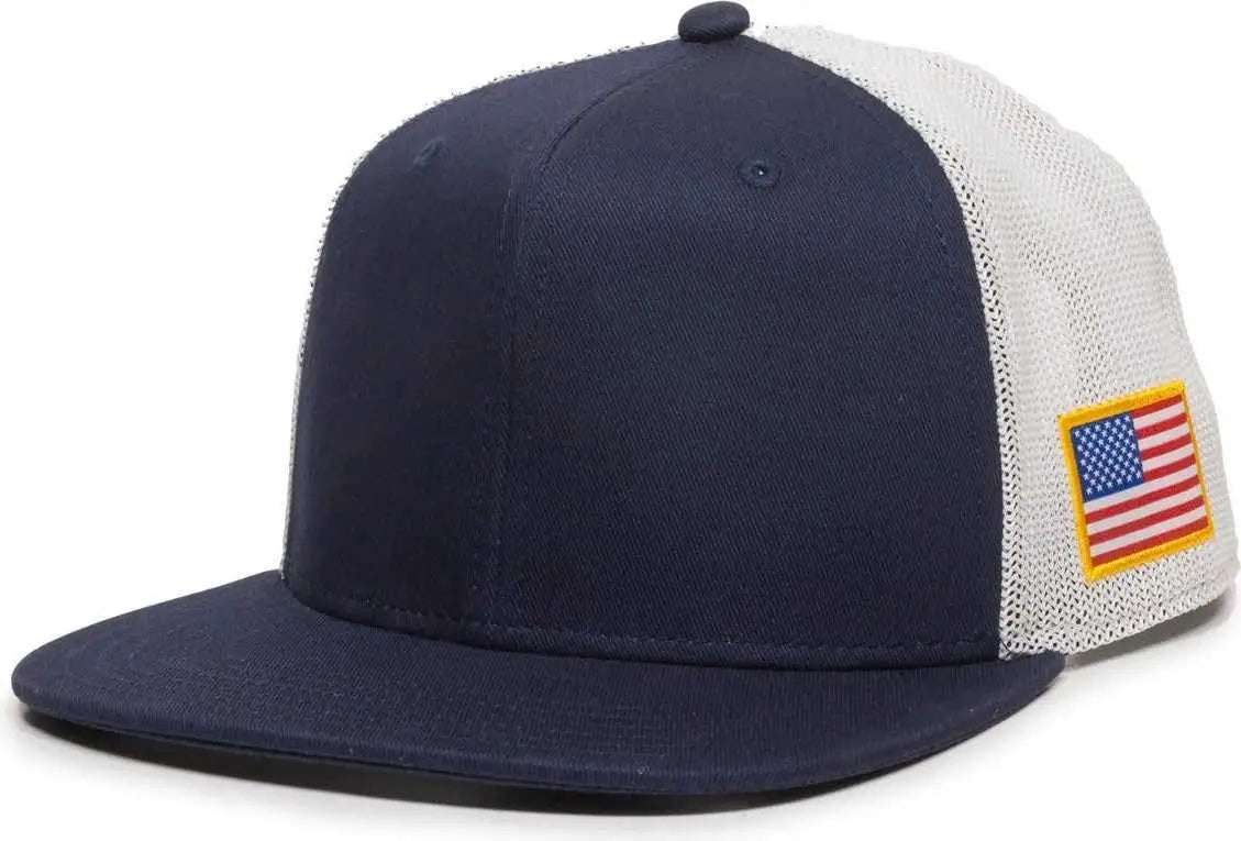 OC Sports REDLBL103 Woven American Flag Left Side Cap - Navy White - Navy White / 6 7/8’’ - 7 1/2’’