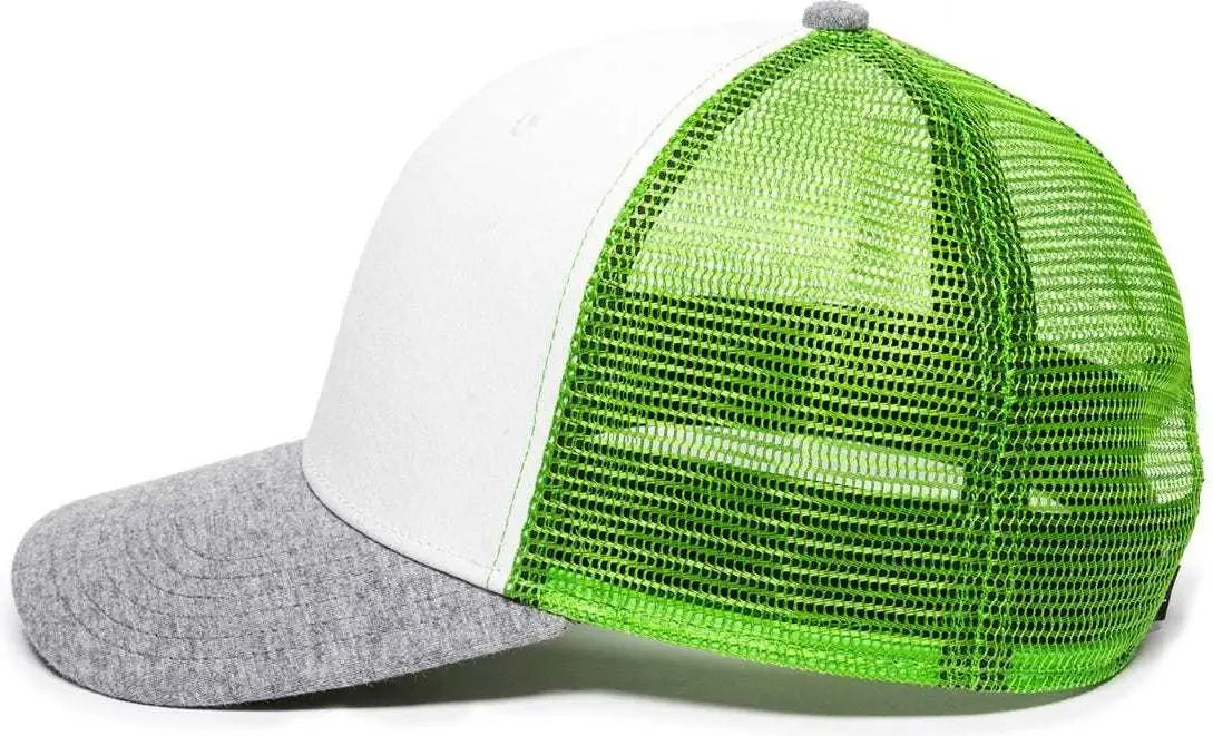 OC Sports RGR-200M Adjustable Mesh Back Gray Heathered Bill Cap - White Green Heathered Grey - White Green / 6 7/8’’