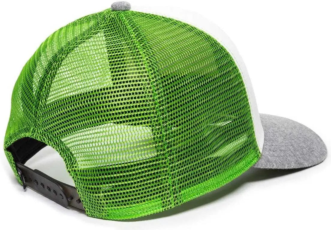 OC Sports RGR-200M Adjustable Mesh Back Gray Heathered Bill Cap - White Green Heathered Grey - White Green / 6 7/8’’