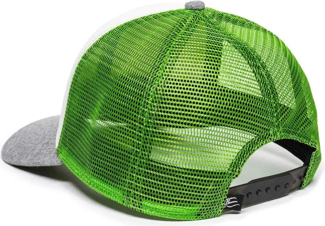 OC Sports RGR-200M Adjustable Mesh Back Gray Heathered Bill Cap - White Green Heathered Grey - White Green / 6 7/8’’
