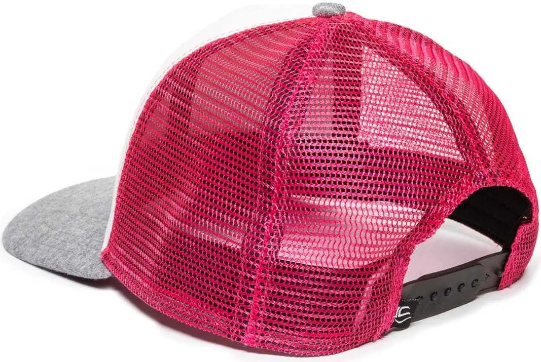 OC Sports RGR-200M Adjustable Mesh Back Gray Heathered Bill Cap - White Pink Heathered Grey - White Pink / 6 7/8’’ - 7