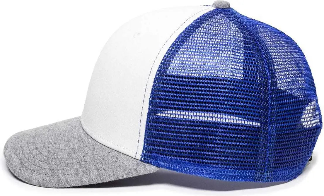 OC Sports RGR-200M Adjustable Mesh Back Gray Heathered Bill Cap - White Royal Heathered Grey - White Royal / 6 7/8’’