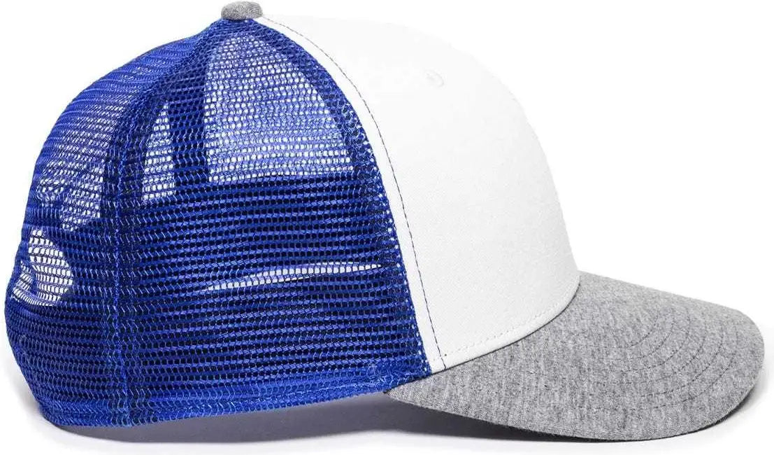 OC Sports RGR-200M Adjustable Mesh Back Gray Heathered Bill Cap - White Royal Heathered Grey - White Royal / 6 7/8’’