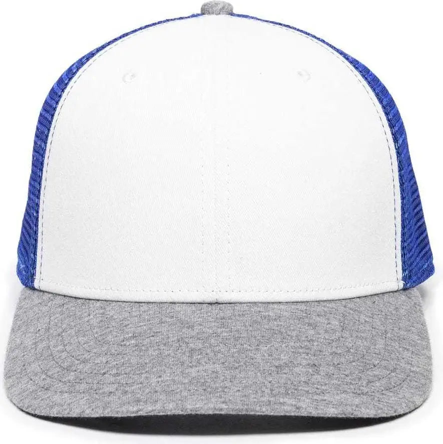 OC Sports RGR-200M Adjustable Mesh Back Gray Heathered Bill Cap - White Royal Heathered Grey - White Royal / 6 7/8’’
