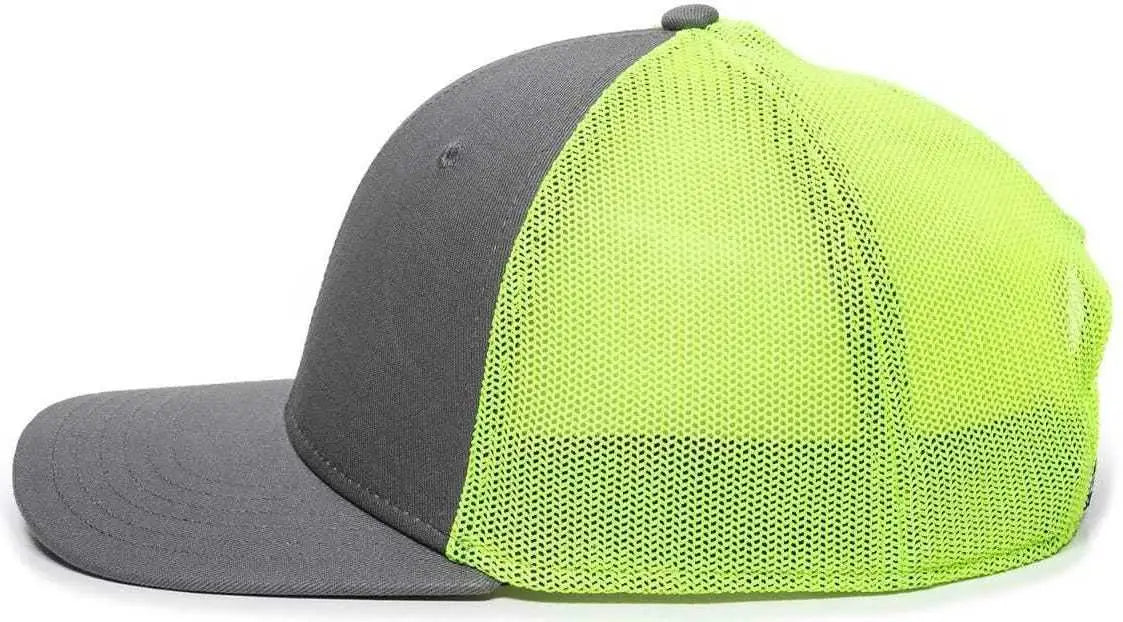 OC Sports RGR-360M Adjustable Mesh Back Cap - Charcoal Neon Yellow - Dark Gray Yellow / 6 7/8’’ - 7 1/2’’