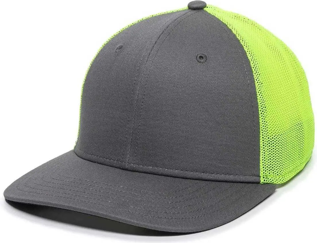 OC Sports RGR-360M Adjustable Mesh Back Cap - Charcoal Neon Yellow - Dark Gray Yellow / 6 7/8’’ - 7 1/2’’