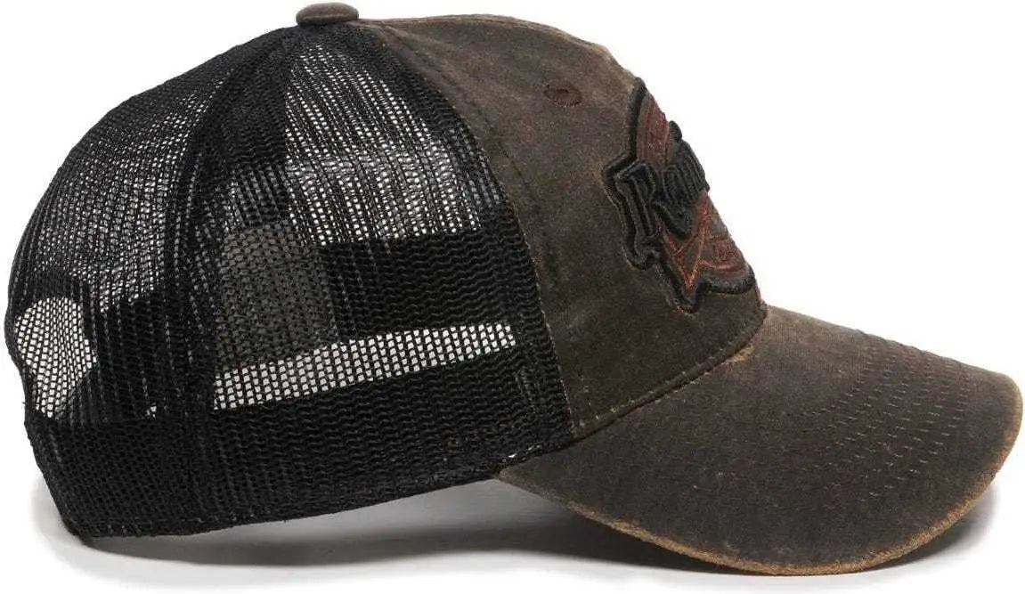 OC Sports RM17A Weathered Cotton Mesh Back Cap - Dark Brown Black - Brown Black / 6 7/8’’ - 7 1/2’’