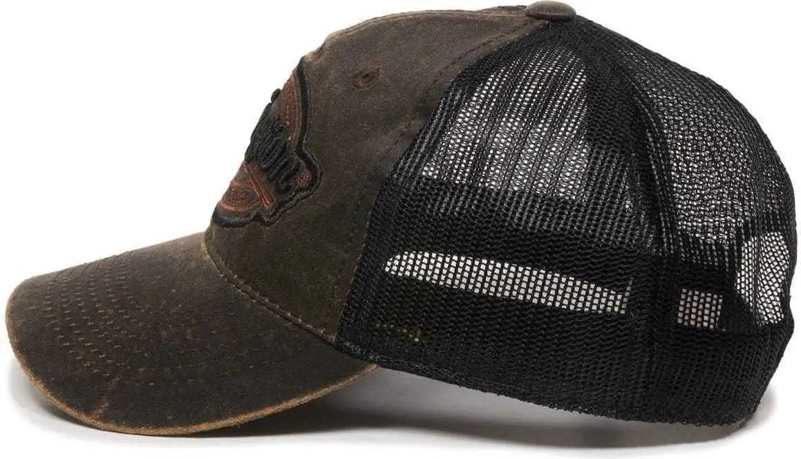 OC Sports RM17A Weathered Cotton Mesh Back Cap - Dark Brown Black - Brown Black / 6 7/8’’ - 7 1/2’’