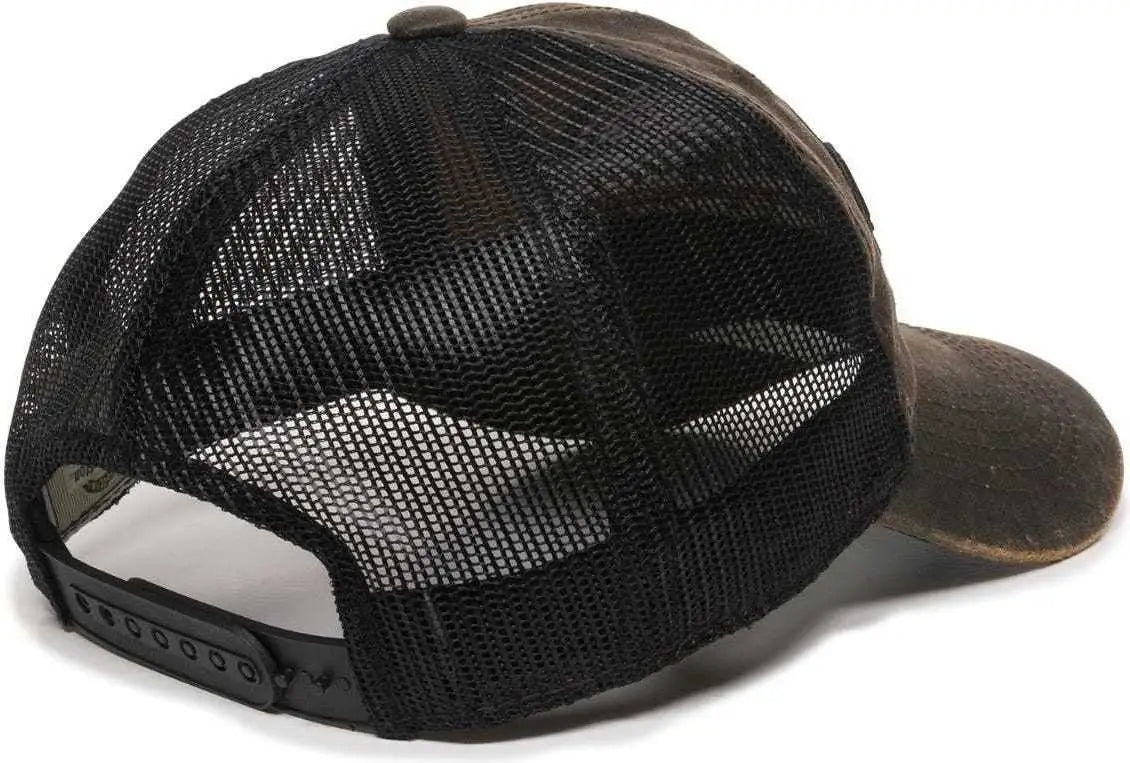 OC Sports RM17A Weathered Cotton Mesh Back Cap - Dark Brown Black - Brown Black / 6 7/8’’ - 7 1/2’’