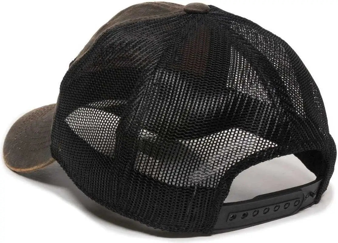 OC Sports RM17A Weathered Cotton Mesh Back Cap - Dark Brown Black - Brown Black / 6 7/8’’ - 7 1/2’’