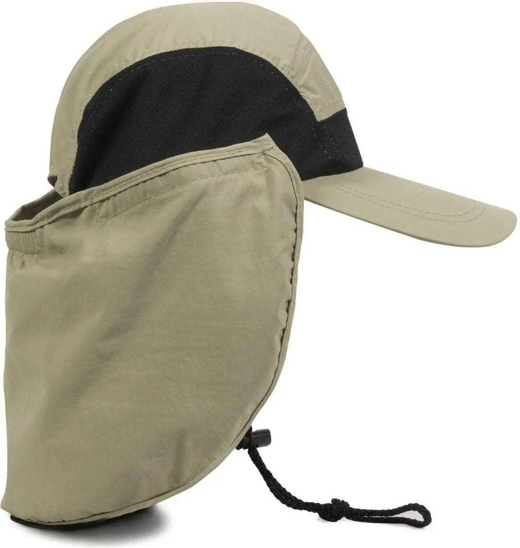 OC Sports RR-002 Adjustable Cap with Neck Flap - Khaki Black - Khaki Black / 6 7/8’’ - 7 1/2’’