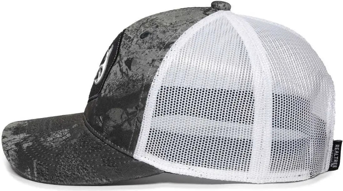 OC Sports RTF04A Structured Mesh Back Cap - Realtree Fishing WAV3 Mirage Gray White - Realtree Gray / 6 7/8’’ - 7 1/2’’