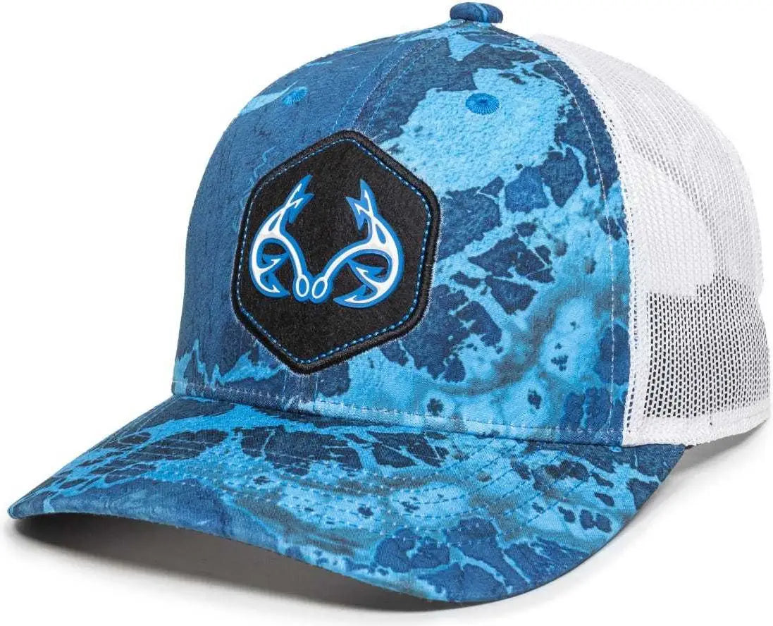 OC Sports RTF04A Structured Mesh Back Cap - Realtree Fishing WAV3 Provence Blue White - Realtree Blue / 6 7/8’’ - 7