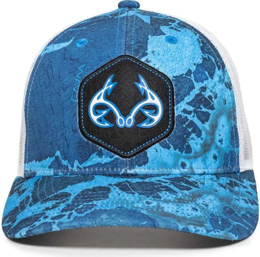 OC Sports RTF04A Structured Mesh Back Cap - Realtree Fishing WAV3 Provence Blue White - Realtree Blue / 6 7/8’’ - 7