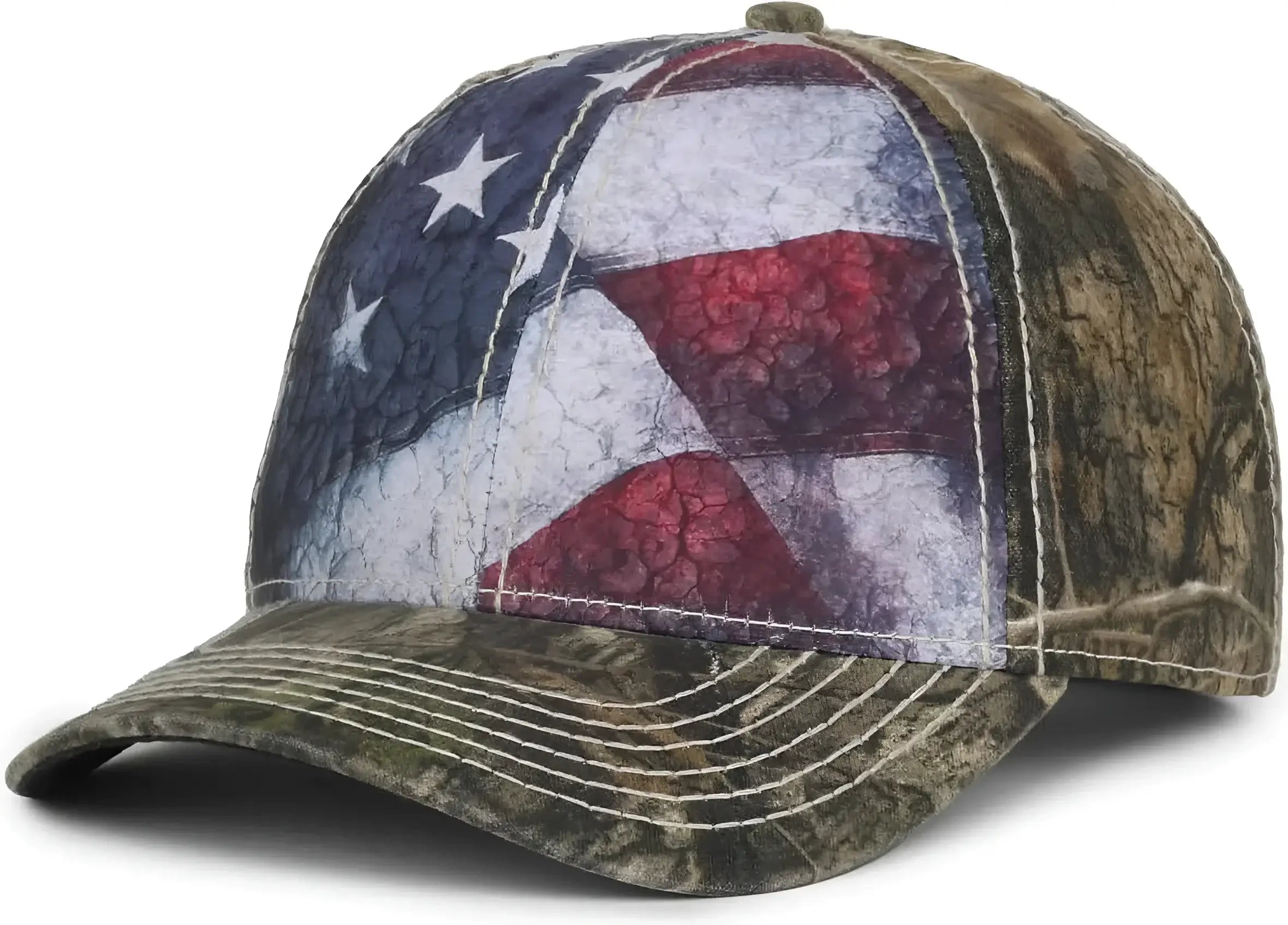 OC Sports SUS-100 Sublimated Flag Front with Camo Back Cap - American Flag Mossy Oak Country Dna - Mossy Oak / OSFM