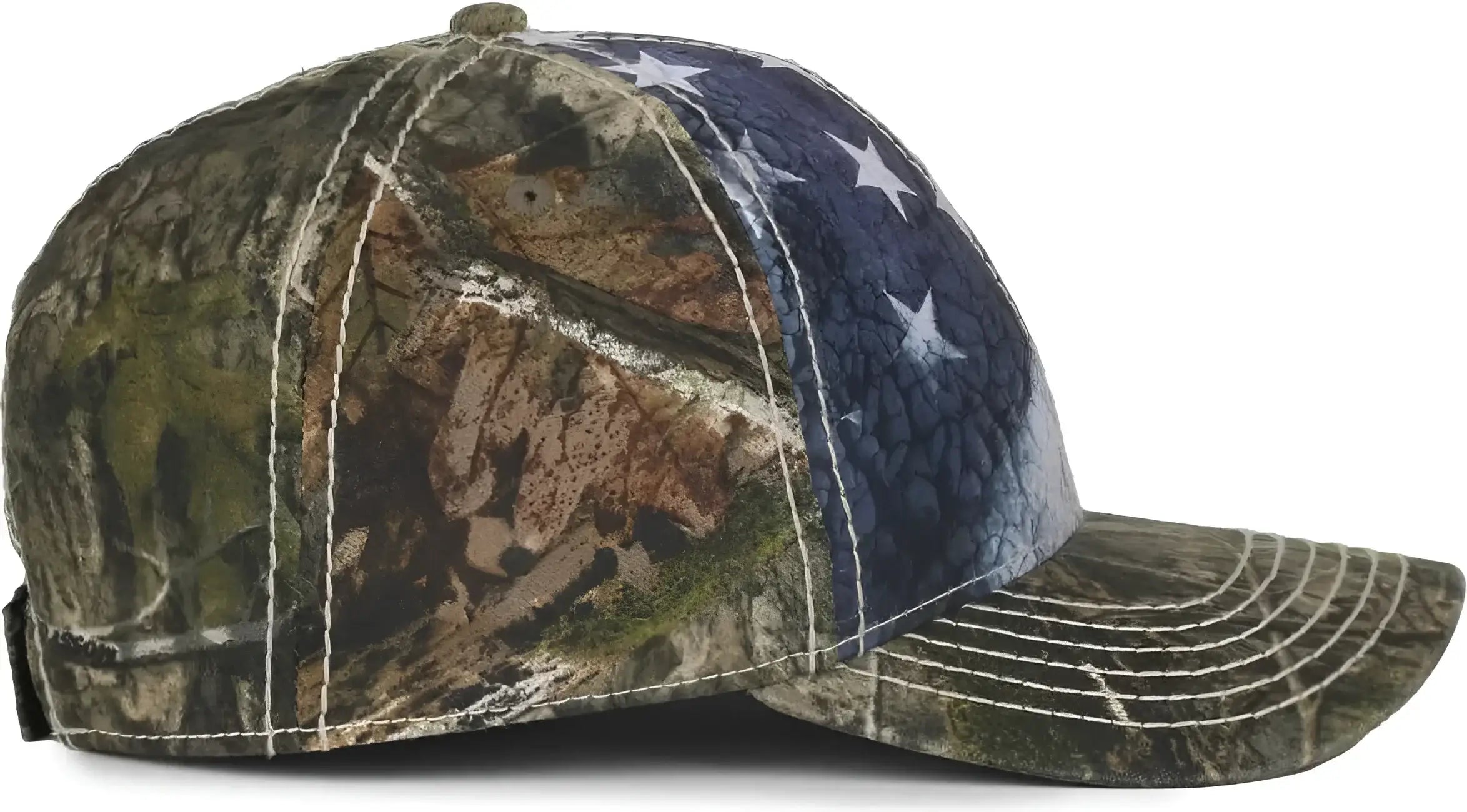 OC Sports SUS-100 Sublimated Flag Front with Camo Back Cap - American Flag Mossy Oak Country Dna - Mossy Oak / OSFM