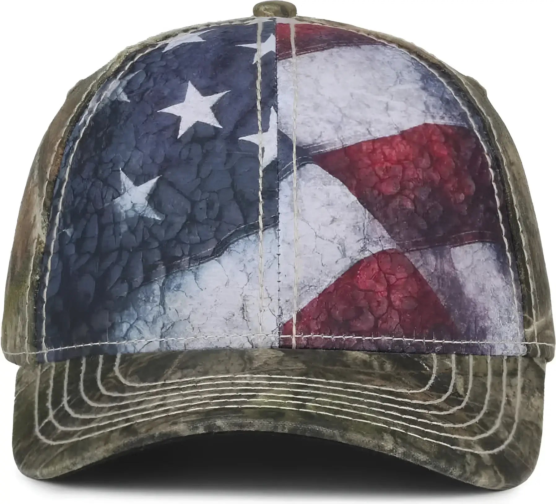 OC Sports SUS-100 Sublimated Flag Front with Camo Back Cap - American Flag Mossy Oak Country Dna - Mossy Oak / OSFM