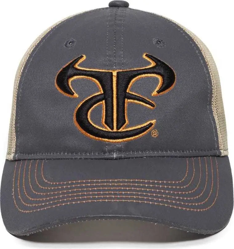 OC Sports TRU03A Weathered Cotton Mesh Back Cap - Dark Gray Beige - Gray Khaki / 6 7/8’’ - 7 1/2’’