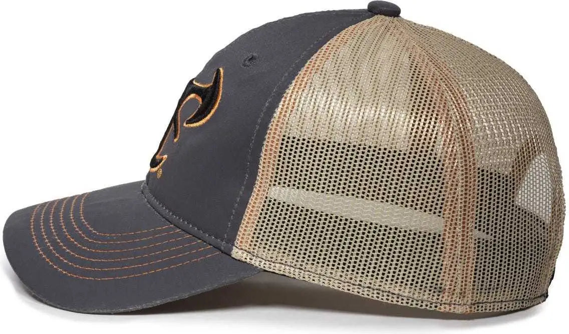 OC Sports TRU03A Weathered Cotton Mesh Back Cap - Dark Gray Beige - Gray Khaki / 6 7/8’’ - 7 1/2’’