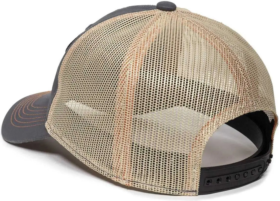 OC Sports TRU03A Weathered Cotton Mesh Back Cap - Dark Gray Beige - Gray Khaki / 6 7/8’’ - 7 1/2’’